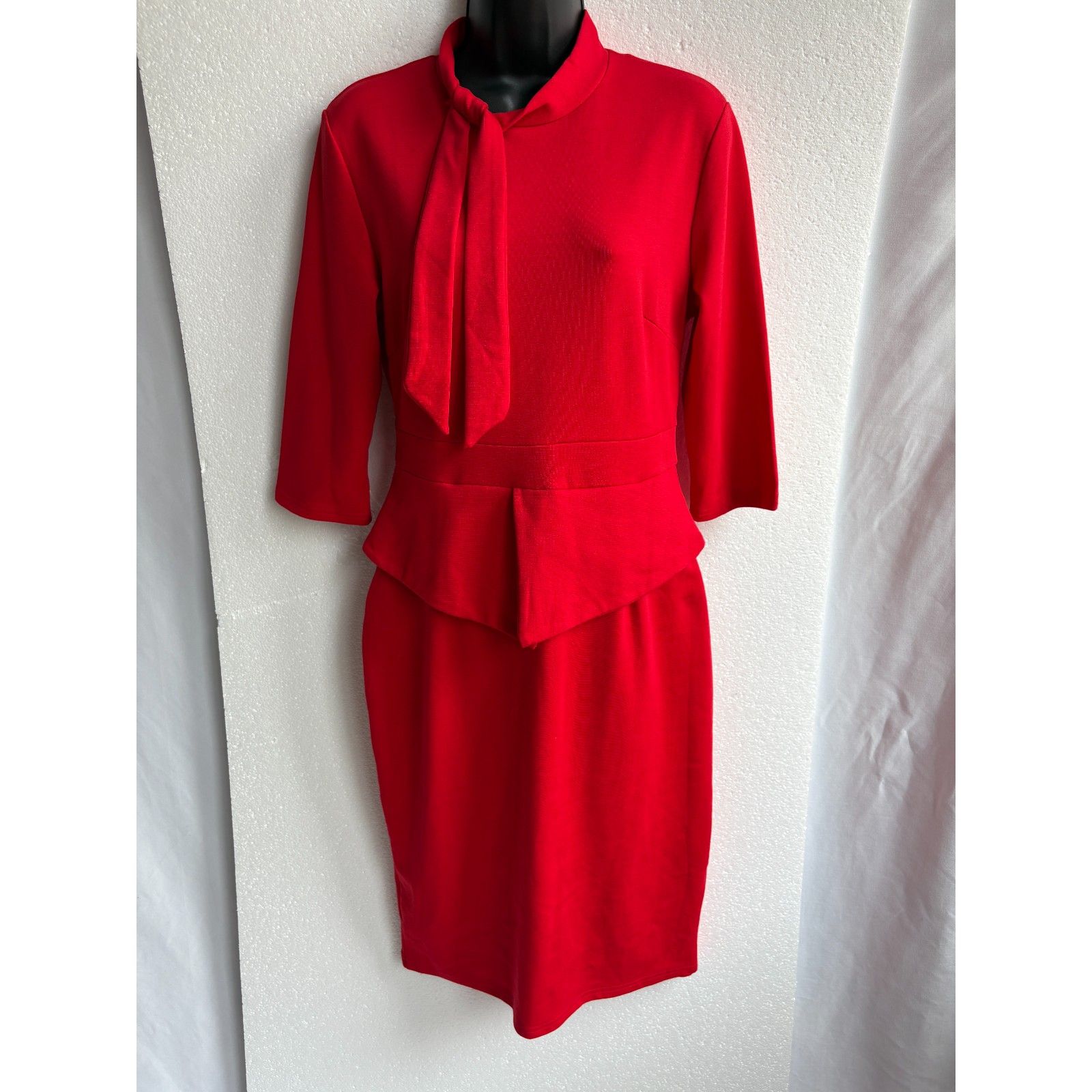 Moyabo Nwt Formal Bodycon Peplum Red Cocktail Dress Bow Ruffle Pencil Size M